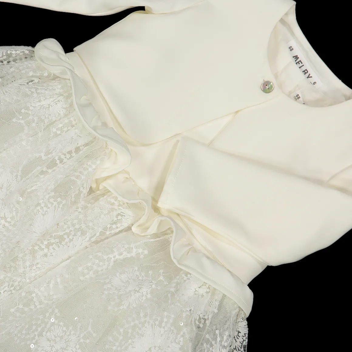 Abito con giacchina abbinata da bambina in punto Milano e tulle ricamato