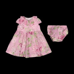 Abito da bambina con coulotte in rasetto 100% cotone satinato con stampa floreale