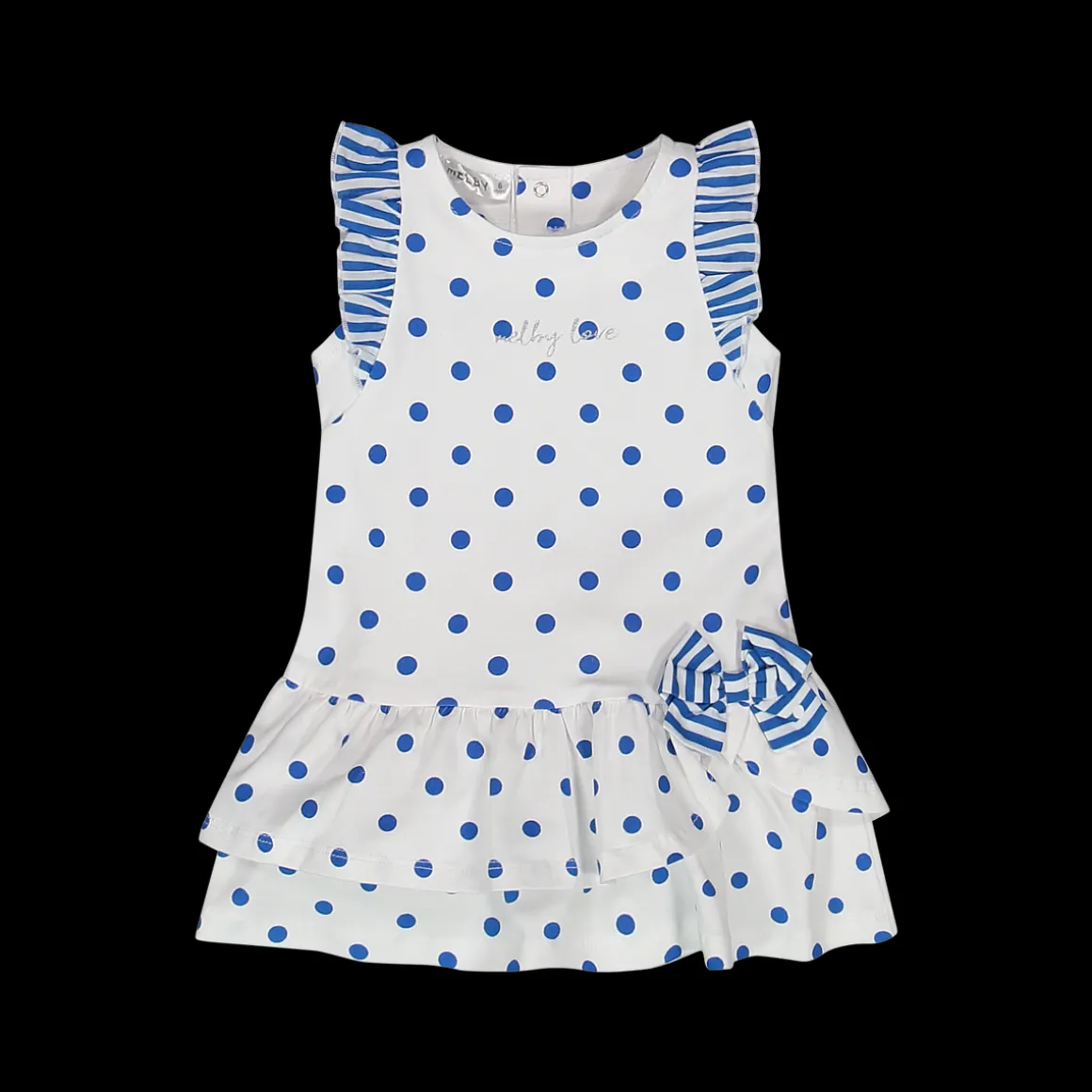 Abito da bambina in jersey stretch bianco stampato a pois