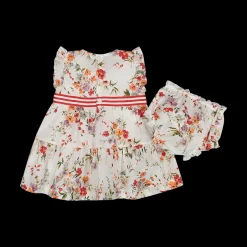 Abito e coulotte da bambina in mussola 100 % cotone con stampa floreale