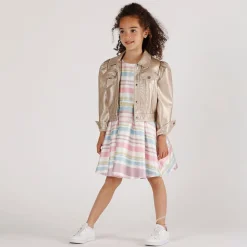 Abito in shantung rigato bambina