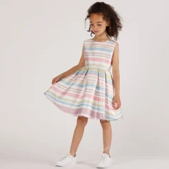 Abito in shantung rigato bambina
