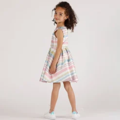 Abito in shantung rigato bambina