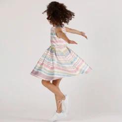 Abito in shantung rigato bambina