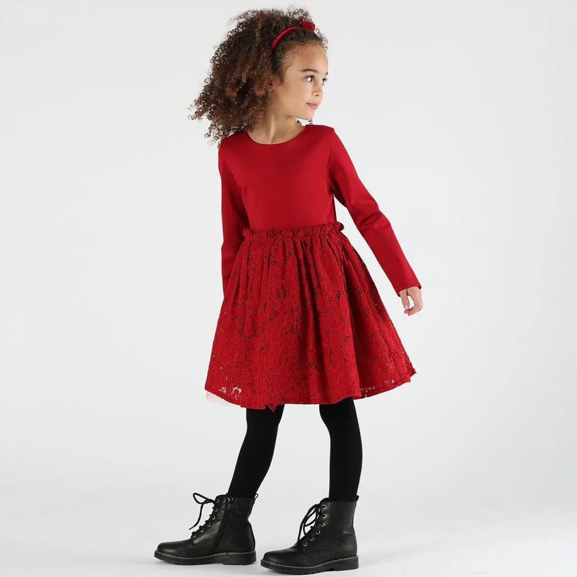 Abito manica lunga in pizzo da bambina