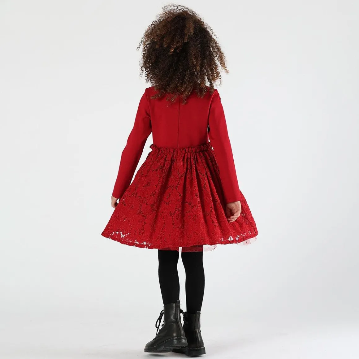 Abito manica lunga in pizzo da bambina