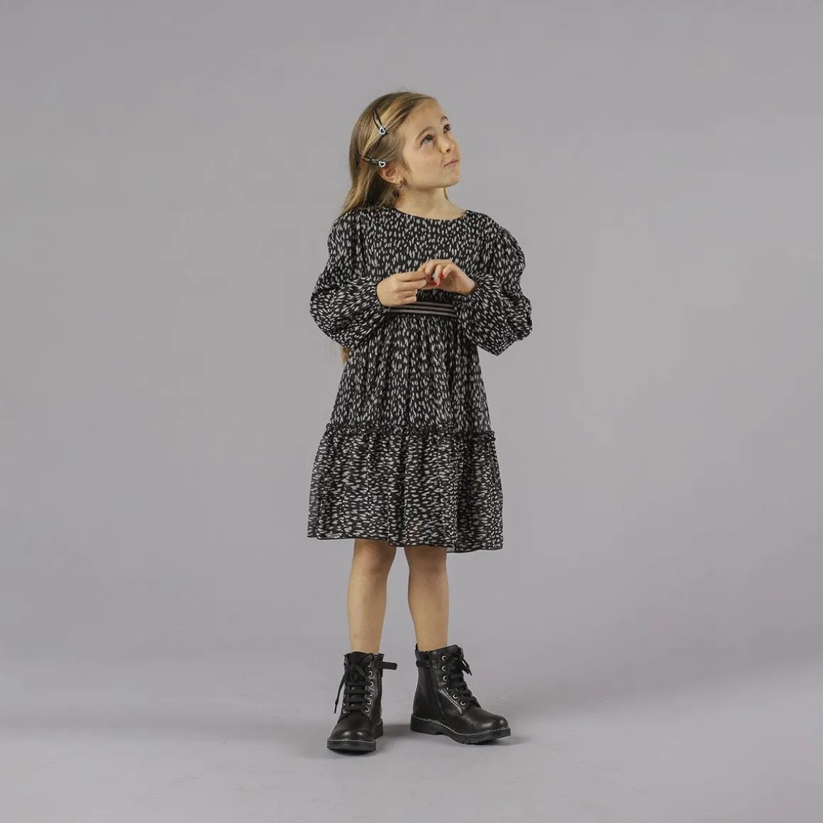 Abito maniche lunghe in creponne stampato da bambina