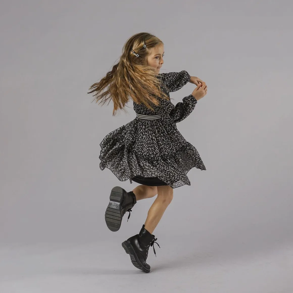 Abito maniche lunghe in creponne stampato da bambina