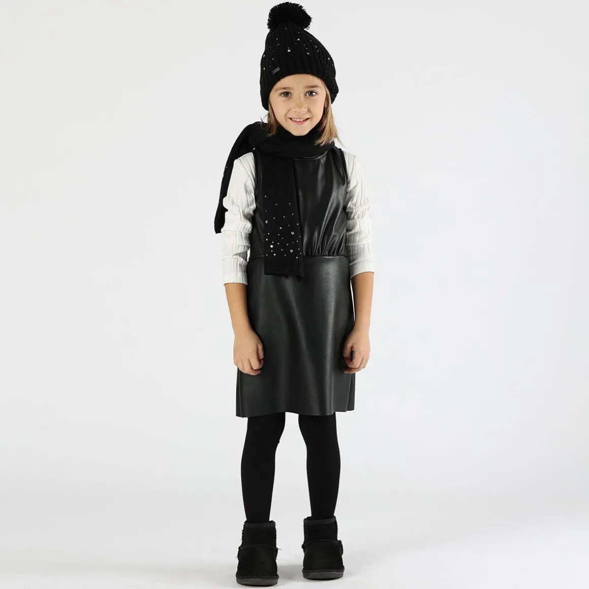 Abito smanicato in ecopelle bambina