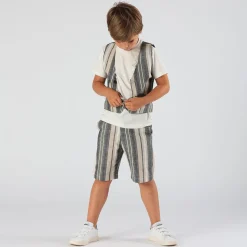 Bermuda da bambino in misto lino rigato