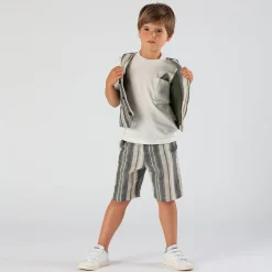 Bermuda da bambino in misto lino rigato