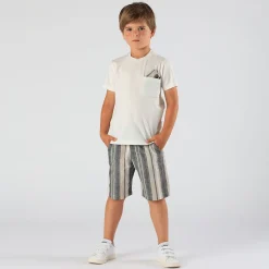 Bermuda da bambino in misto lino rigato