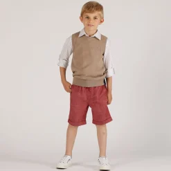 Bermuda misto lino bordeaux da bambino