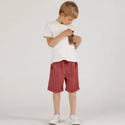 Bermuda misto lino bordeaux da bambino