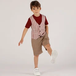 Bermuda misto lino bordeaux da bambino