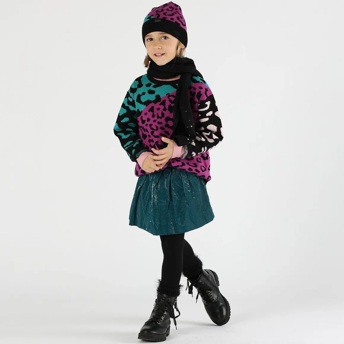 Berretto tricot maculato colorato bambina