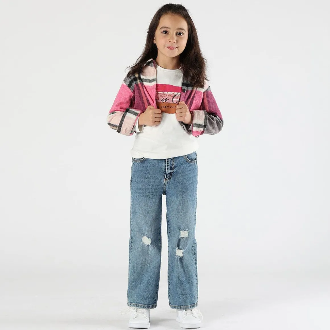Camicia cropped a quadri bambina