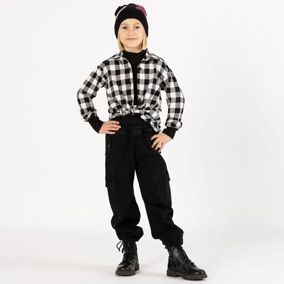 Camicia oversize a quadri per bambina