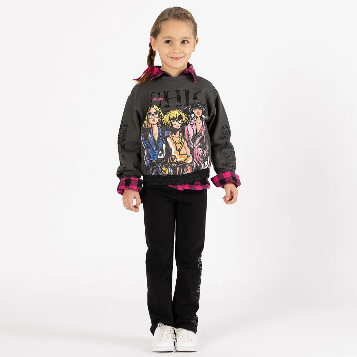 Camicia oversize a quadri per bambina
