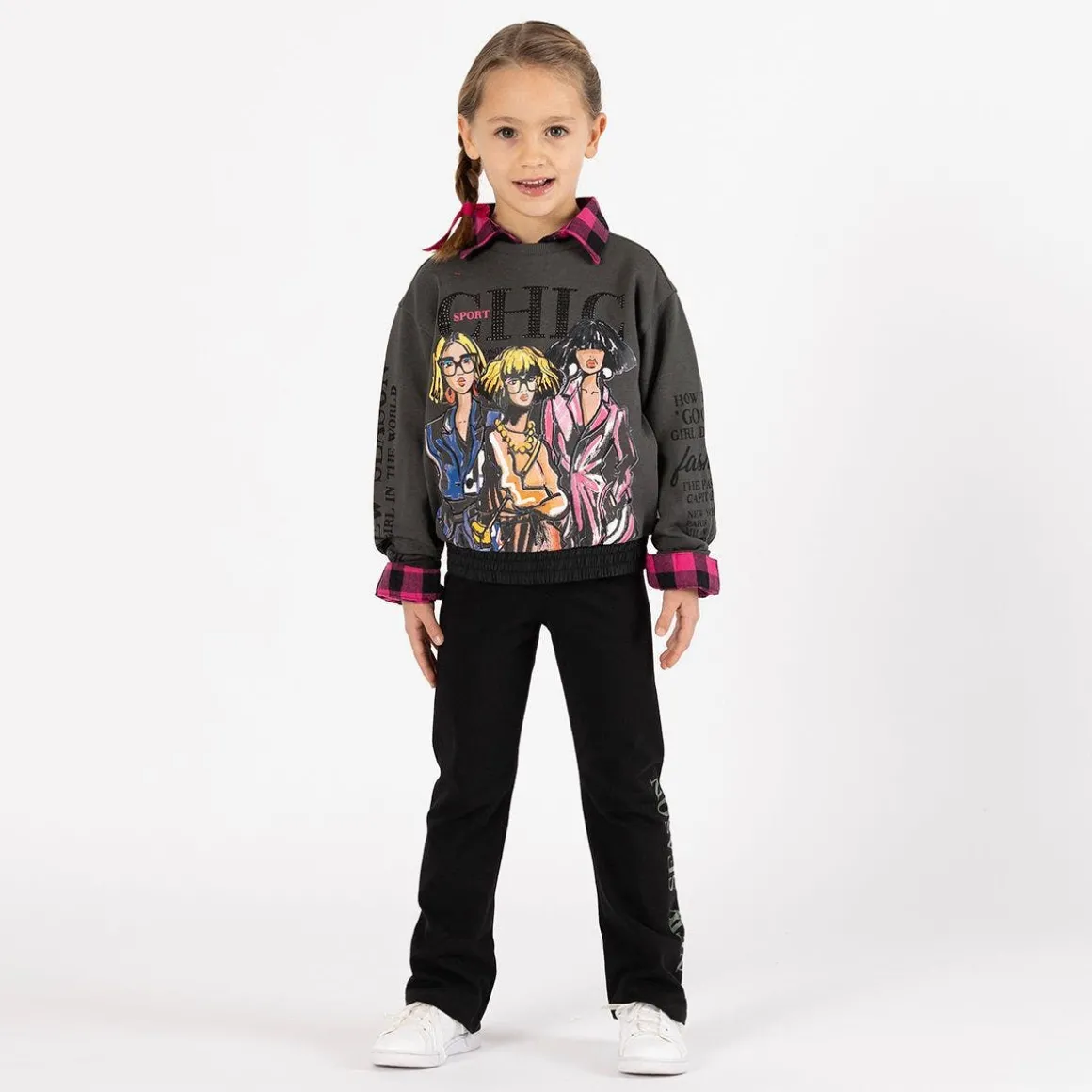 Camicia oversize a quadri per bambina