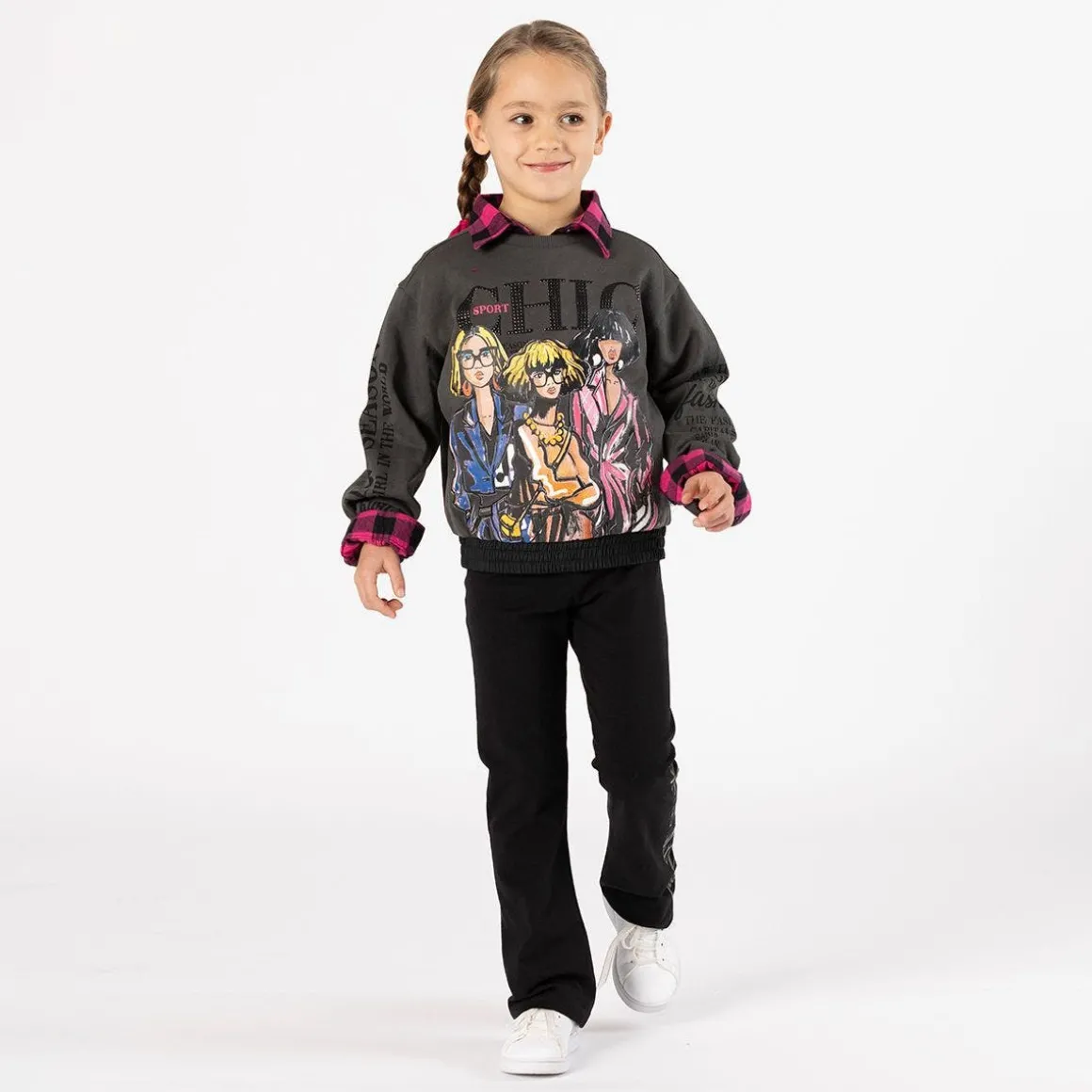 Camicia oversize a quadri per bambina