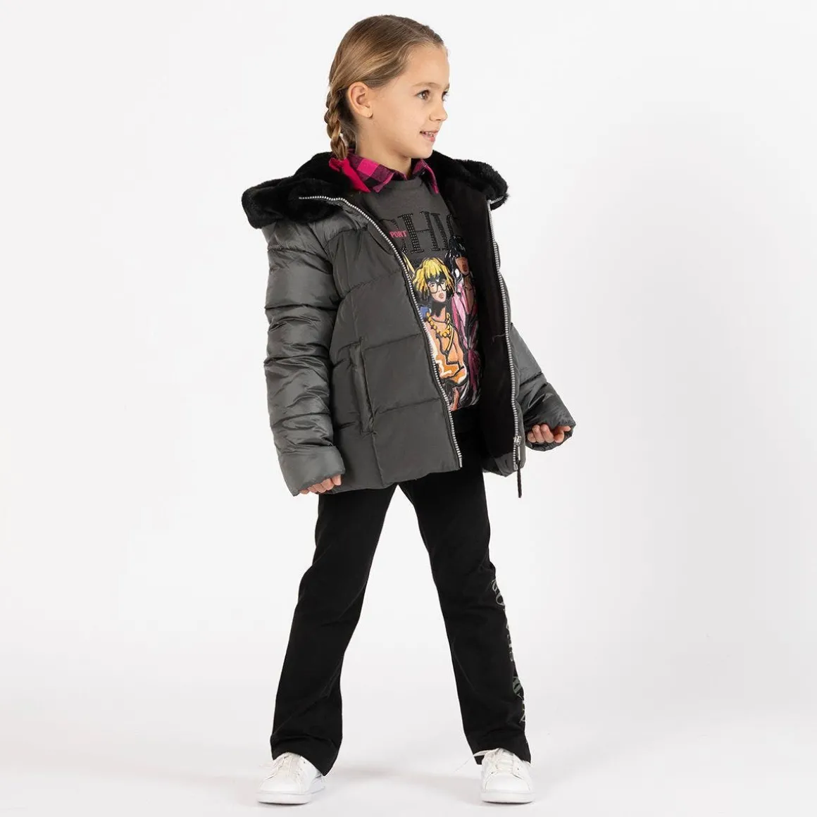 Camicia oversize a quadri per bambina