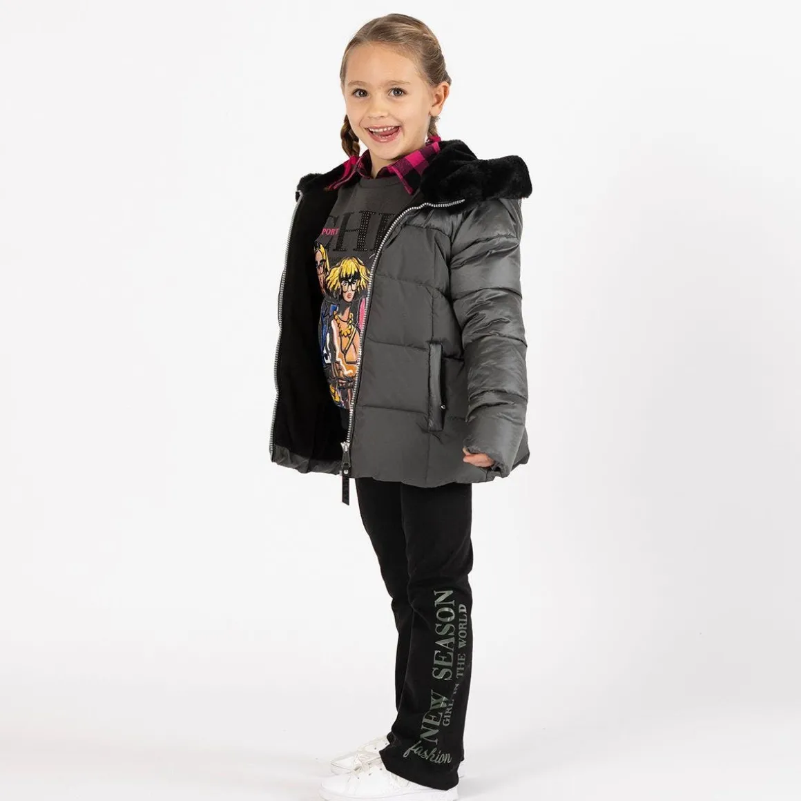 Camicia oversize a quadri per bambina