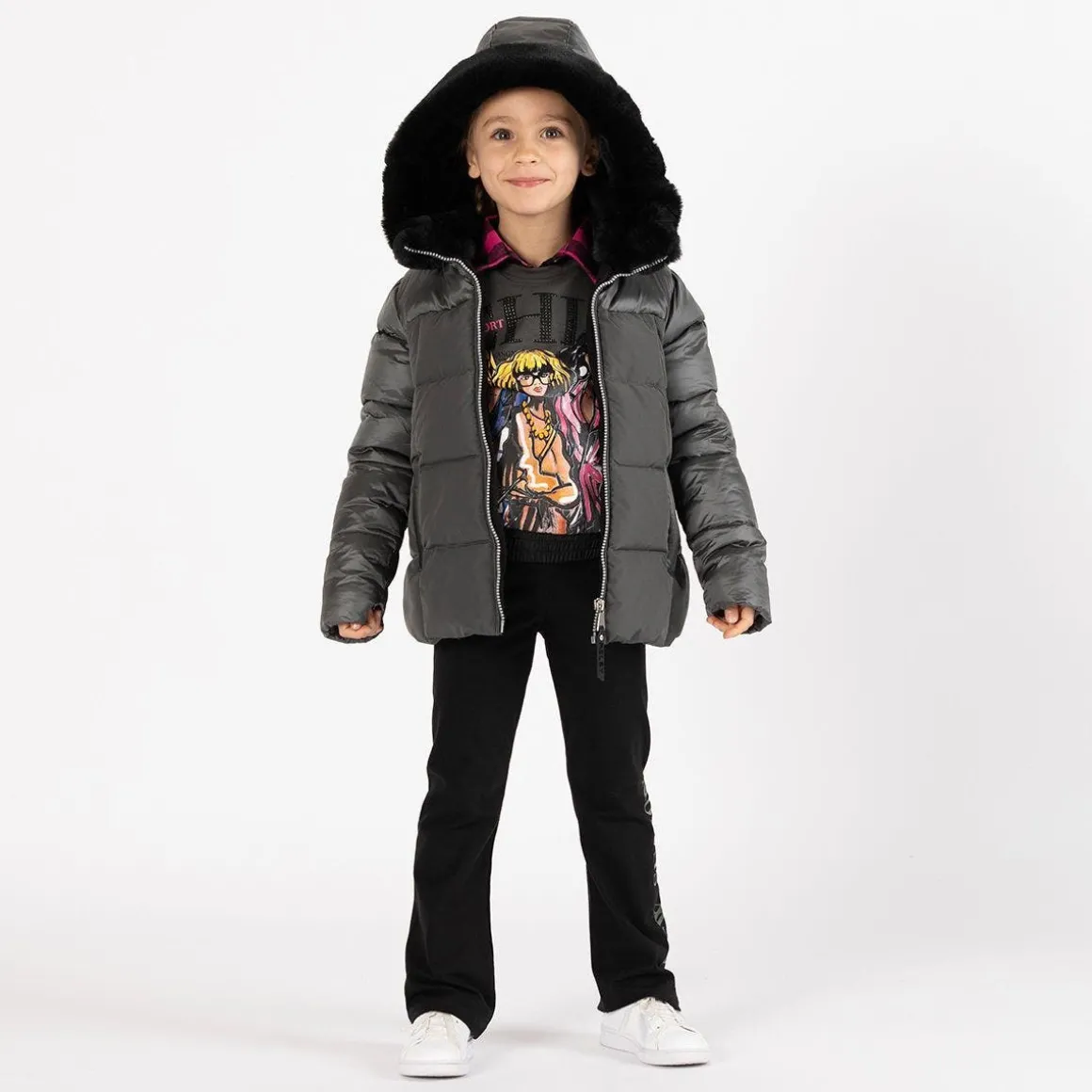Camicia oversize a quadri per bambina