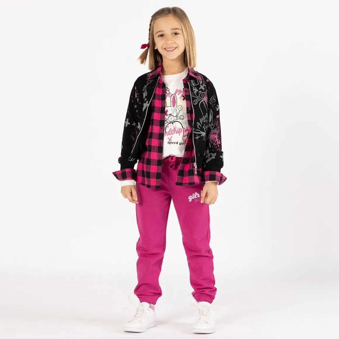 Camicia oversize a quadri per bambina
