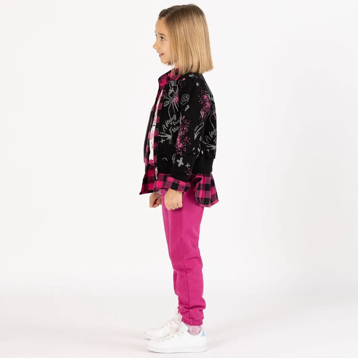 Camicia oversize a quadri per bambina