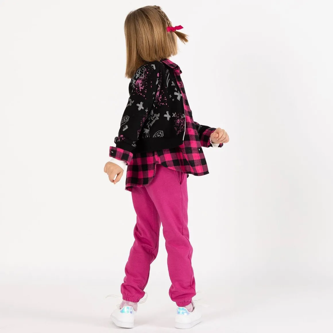 Camicia oversize a quadri per bambina