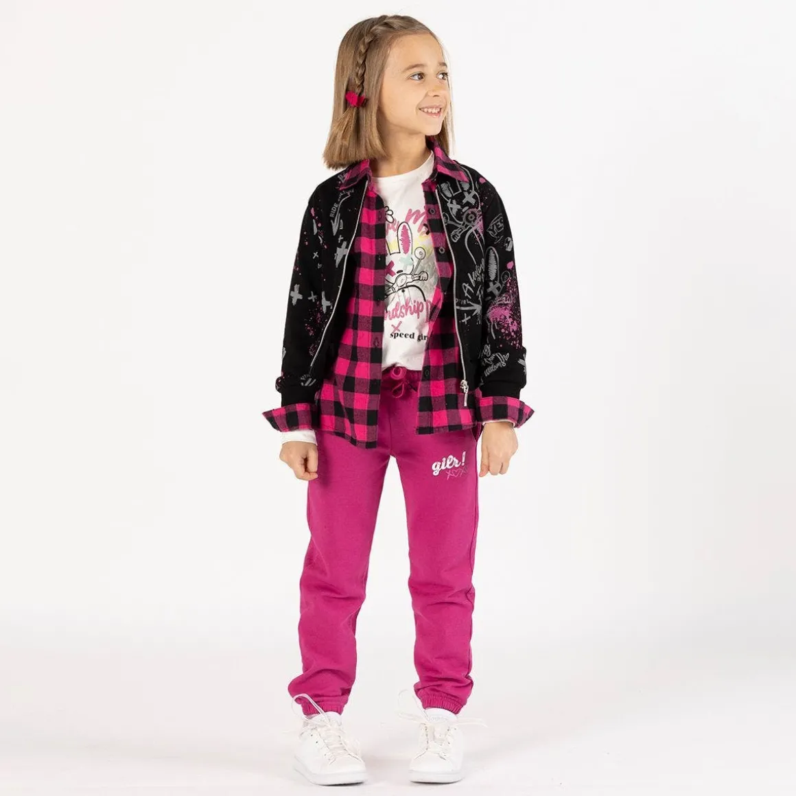 Camicia oversize a quadri per bambina