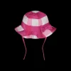 Cappellino in tela a quadri fucsia da bambina