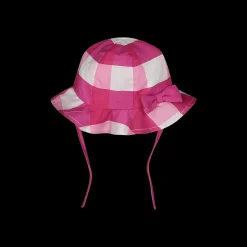 Cappellino in tela a quadri fucsia da bambina
