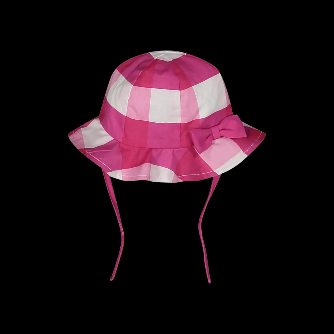 Cappellino in tela a quadri fucsia da bambina