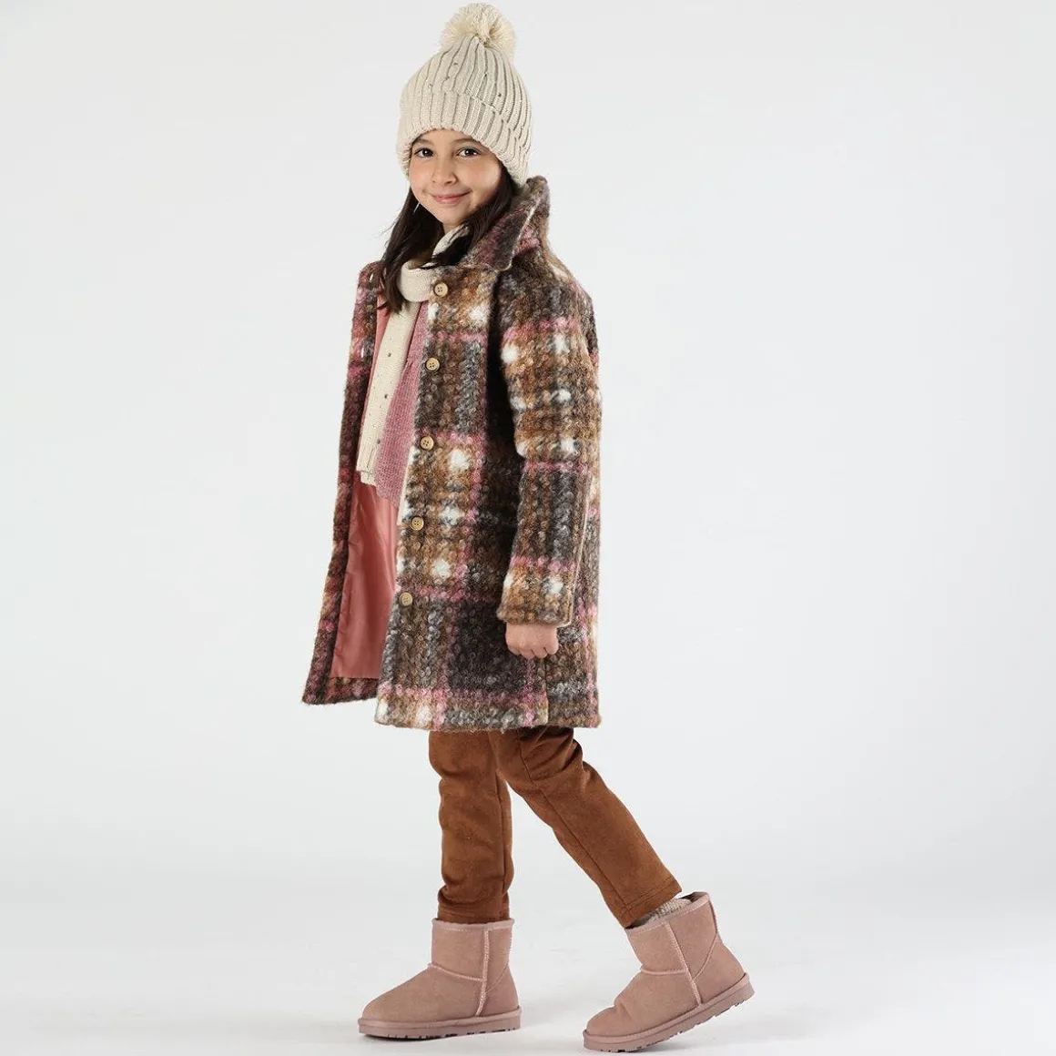 Cappotto in ricciolino quadri bambina