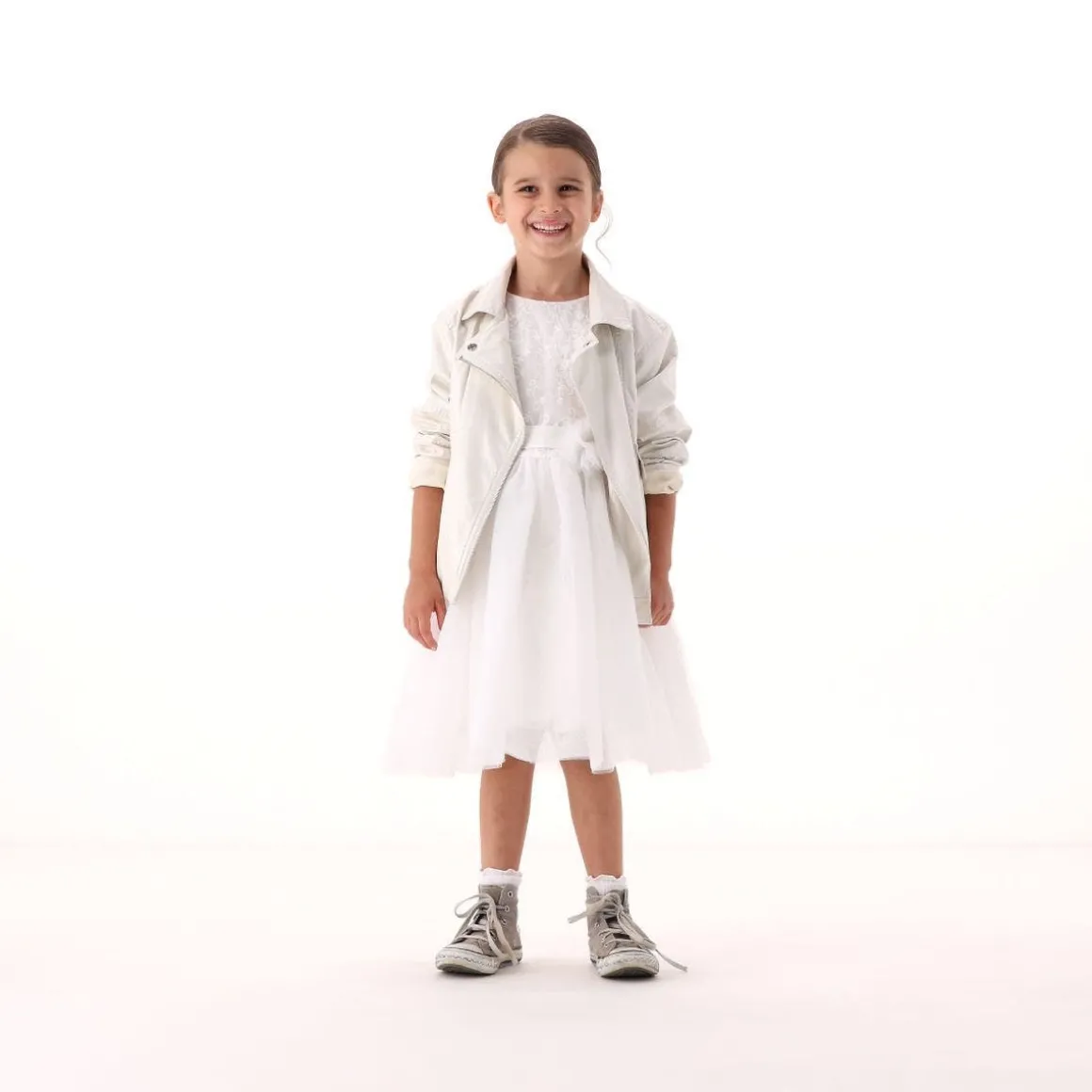 Chiodo in ecopelle con vestibilità over per bambina