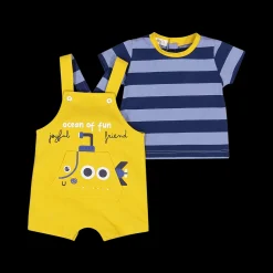Completino rigato con salopette bambino