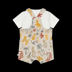 Completo 2 pezzi salopette corta + t-shirt manica corta per neonato