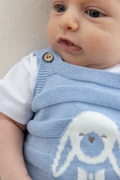 Completo 2 pezzi salopette corta in tricot + t-shirt in jersey per neonato
