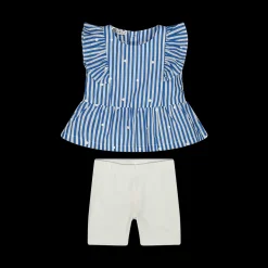 Completo blusa a righe e pantalone corto bambina