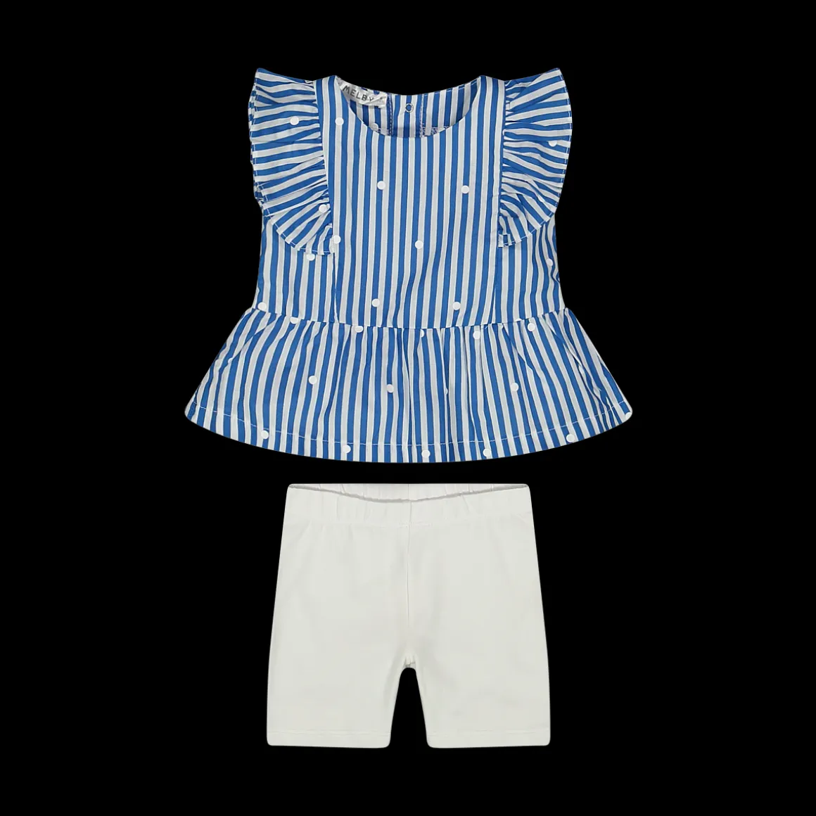 Completo blusa a righe e pantalone corto bambina