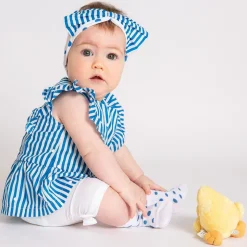 Completo blusa a righe e pantalone corto bambina