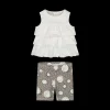Completo blusa con balze e pantalone da bambina