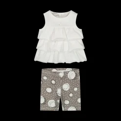 Completo blusa con balze e pantalone da bambina