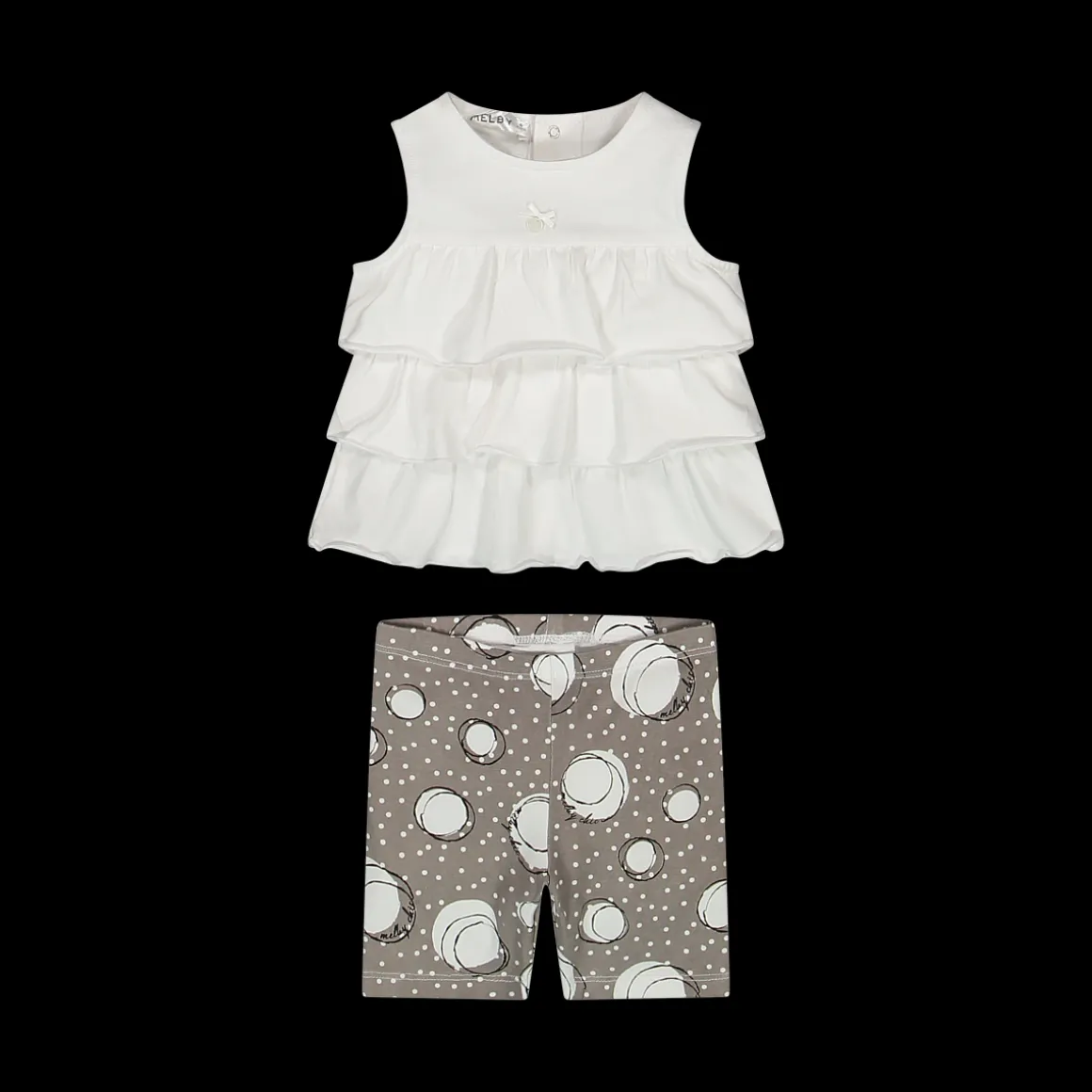 Completo blusa con balze e pantalone da bambina