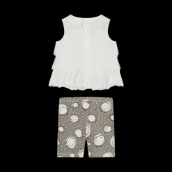 Completo blusa con balze e pantalone da bambina