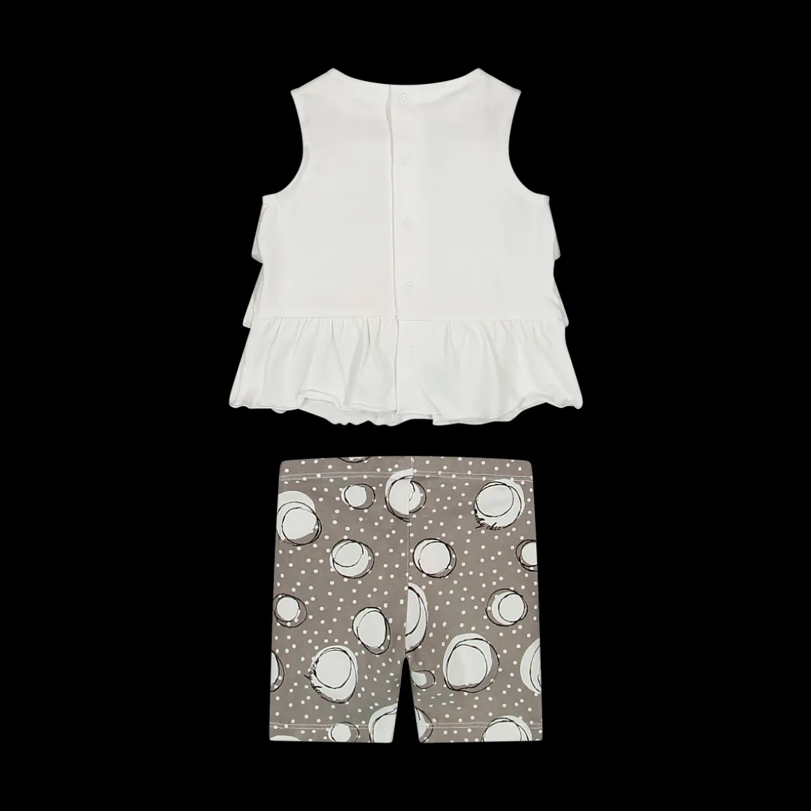 Completo blusa con balze e pantalone da bambina