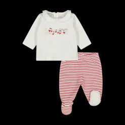 Completo con pantalone a righe da neonata