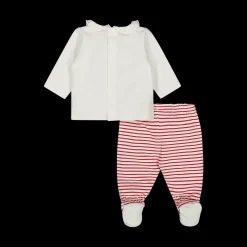 Completo con pantalone a righe da neonata